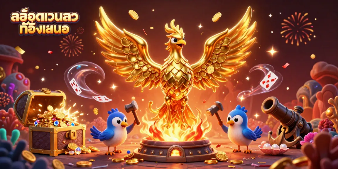 Engage with สล็อตเว็บตรงทั้งหมด featuring a molten golden phoenix and treasure elements in a vibrant casino scene.