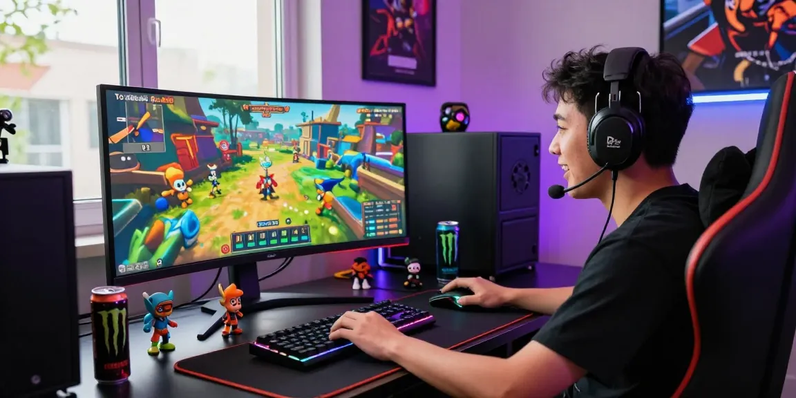 Immersive gaming scene showcasing pakde4d with vibrant graphics, modern desk setup, and a focused player.