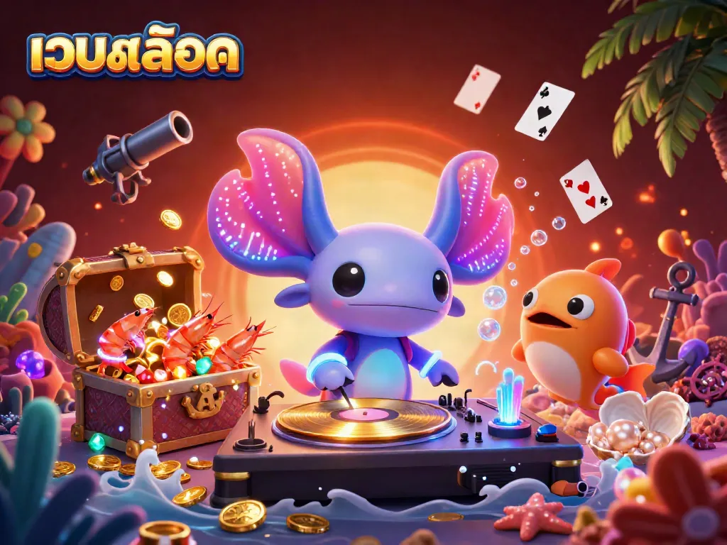 Experience the thrill of เว็บสล็อต with this vibrant underwater casino scene featuring lively characters and treasure.