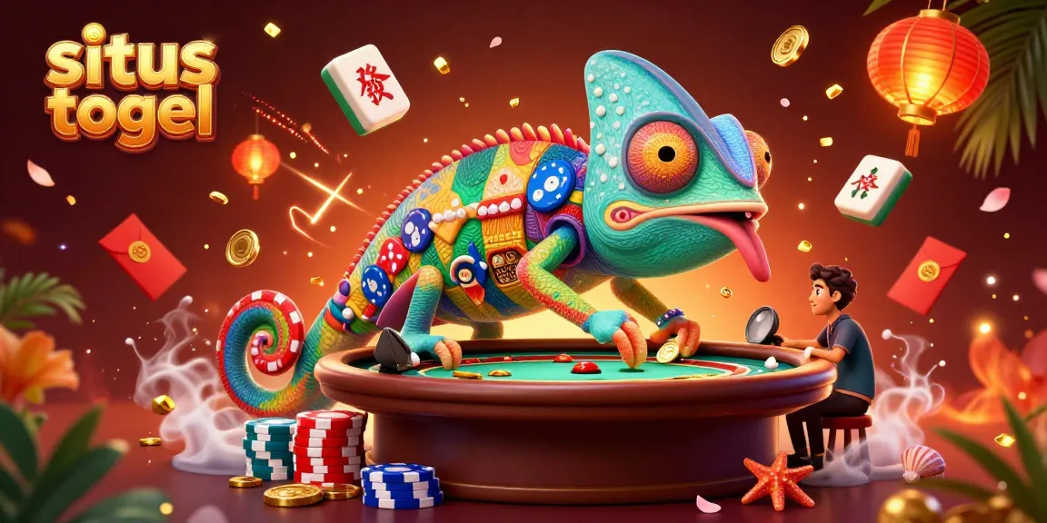 Situs togel chameleon casino owner capturing golden coins among vibrant game elements in a lively casino scene