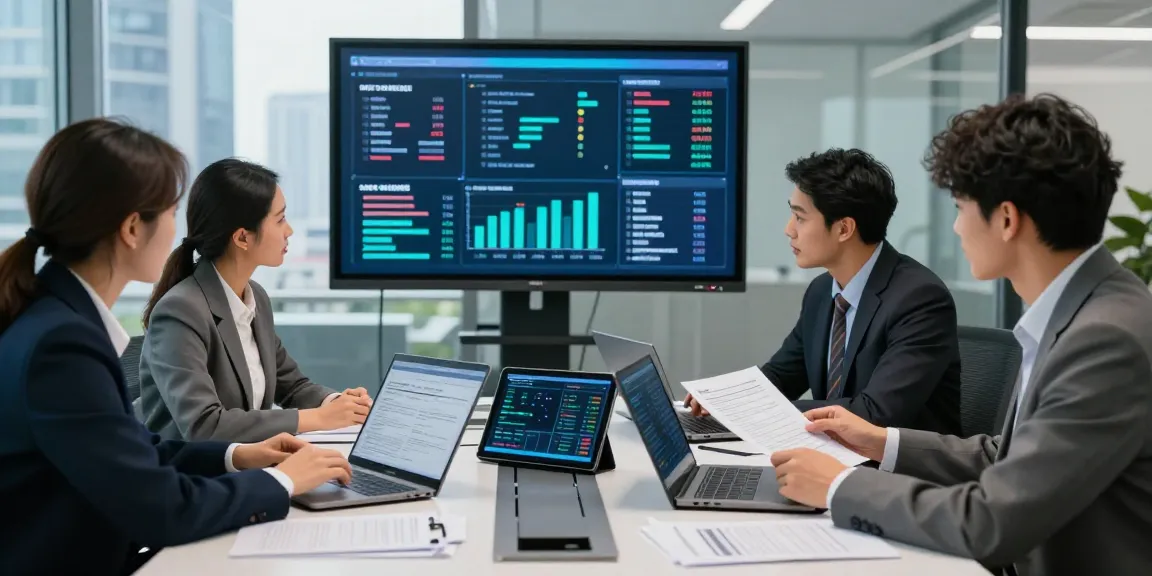 Team engaging in document fraud detection analysis in a modern office.