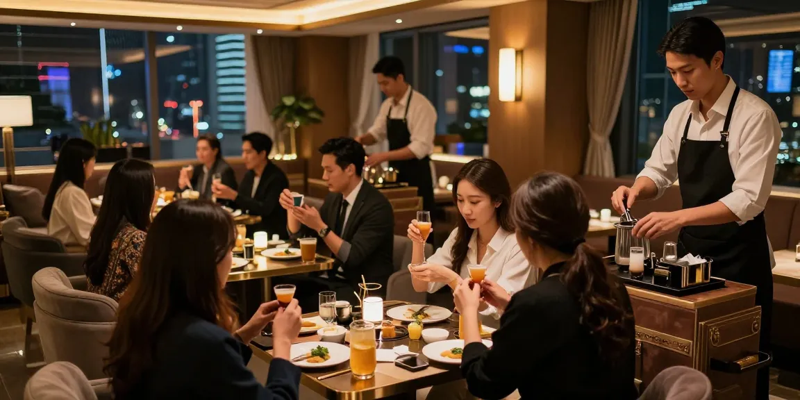 강남블랜딩쩜오의 고급스러운 분위기에서 고객들이 편안하게 즐기는 모습