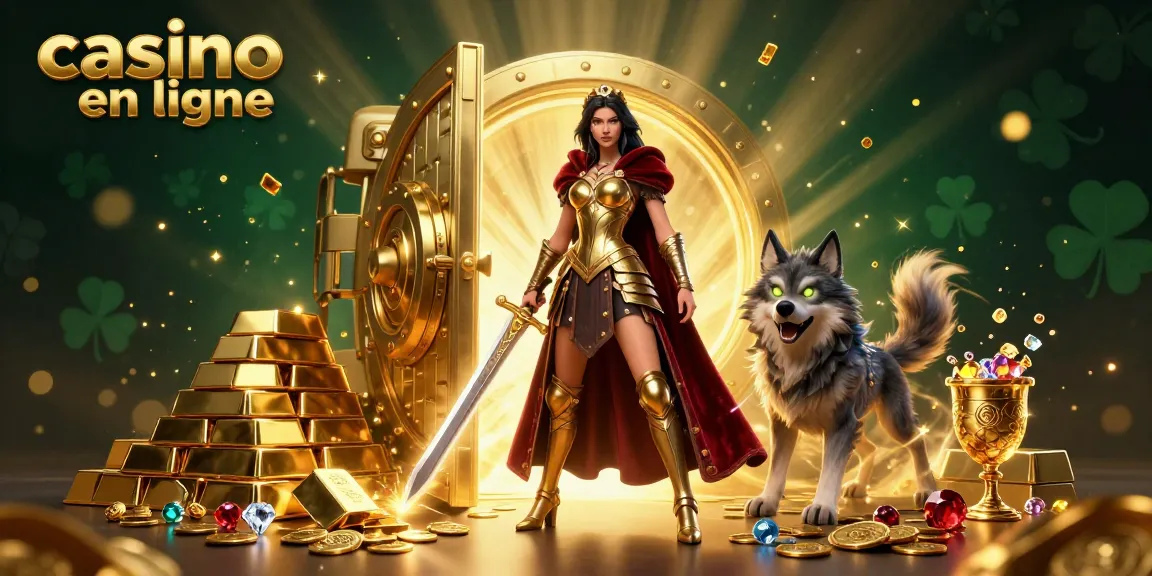 Vivez des aventures palpitantes en jouant au casino en ligne avec des guerriers et des trésors dans une illustration 3D vibrante.