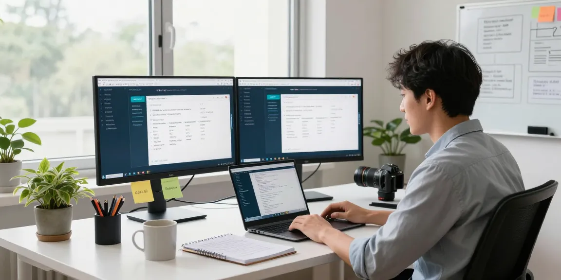 Developer using telegramin-cn.com interface in a modern home office setup.