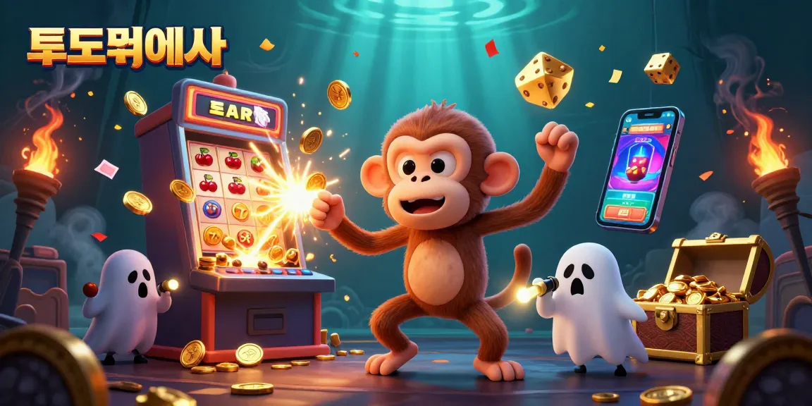 Experience excitement at a 토토사이트 with a magical poltergeist monkey and treasure-filled casino scene.