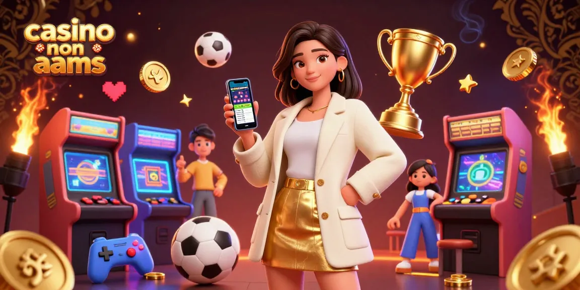 Un'illustrazione fotorealistica che mostra il vivace mondo dei casinò non AAMS con una donna che tiene un'app per scommesse sportive.