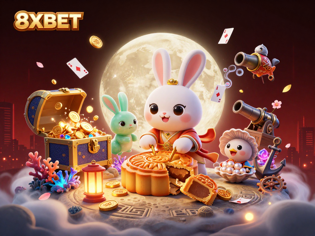 Join the fun at 8XBET with a vibrant 3D illustration showcasing gambling elements and entertainment.