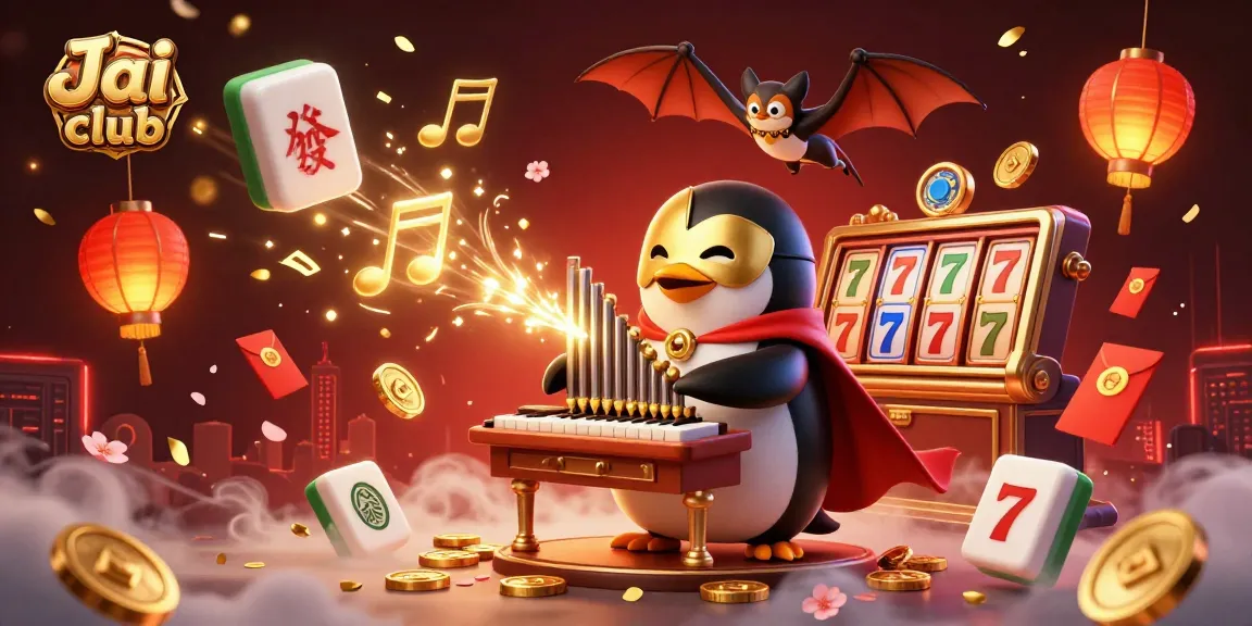 Engage with Jai club as the phantom opera penguin plays for golden rewards in a lively casino scene.