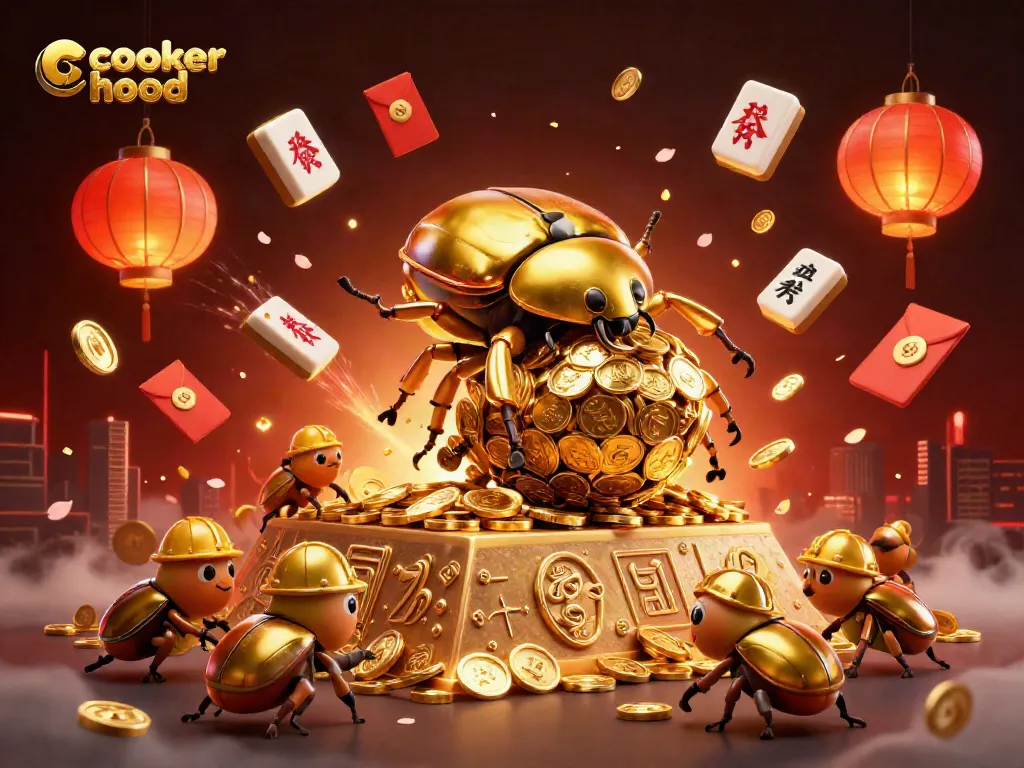 Engage with the powerful cooker hood concept as the golden dung beetle navigates casino-themed elements.