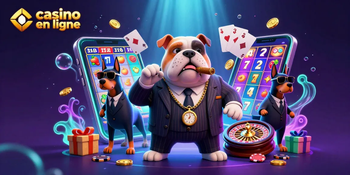 Vivez une action de casino en ligne palpitante avec un bulldog chef de la mafia dans une scène 3D vibrante.