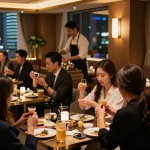 강남블랜딩쩜오의 고급스러운 분위기에서 고객들이 편안하게 즐기는 모습