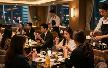 강남블랜딩쩜오의 고급스러운 분위기에서 고객들이 편안하게 즐기는 모습