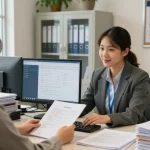 Best platform for your goverment documents rtps 4 assisting citizens in a modern office environment with official paperwork and digital displays.